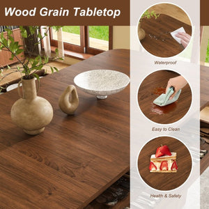 English Elm 70.87In Walnut Plank Dining Table with Drawers and Shelf Seats Six Modern Farmhouse W2700P519741