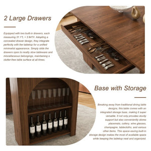 English Elm 70.87In Walnut Plank Dining Table with Drawers and Shelf Seats Six Modern Farmhouse W2700P519741