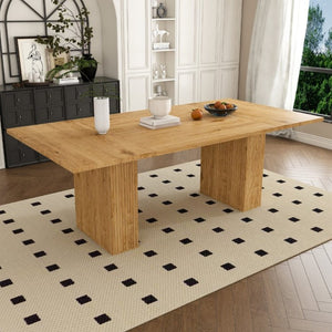 English Elm 78 Inch Oak Veneer Farmhouse Dining Table with Built-In Storage Base Seats Six W2700P523148