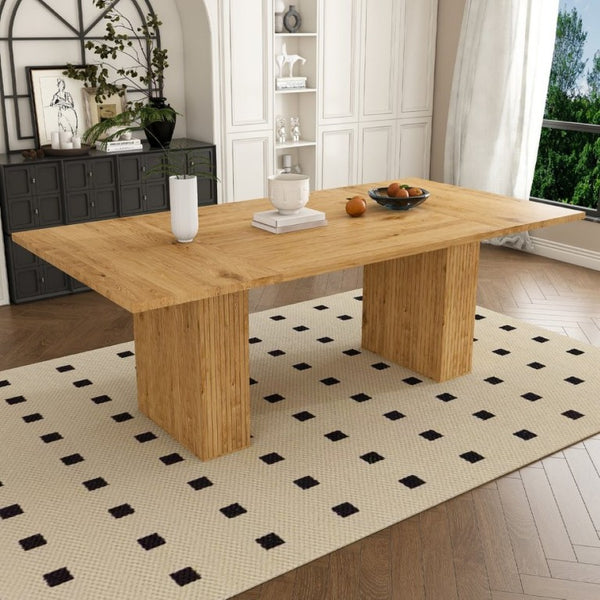 English Elm 78 Inch Oak Veneer Farmhouse Dining Table with Built-In Storage Base Seats Six W2700P523148