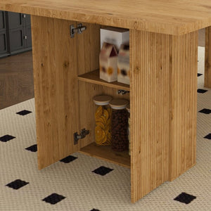 English Elm 78 Inch Oak Veneer Farmhouse Dining Table with Built-In Storage Base Seats Six W2700P523148
