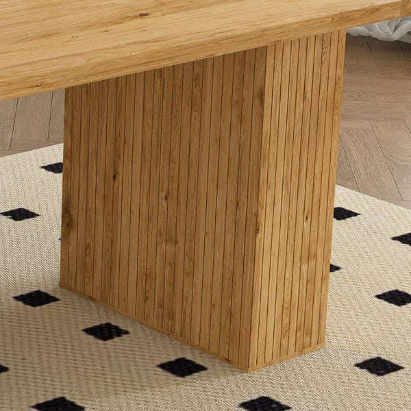 English Elm 78 Inch Oak Veneer Farmhouse Dining Table with Built-In Storage Base Seats Six W2700P523148