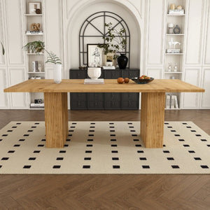 English Elm 78 Inch Oak Veneer Farmhouse Dining Table with Built-In Storage Base Seats Six W2700P523148