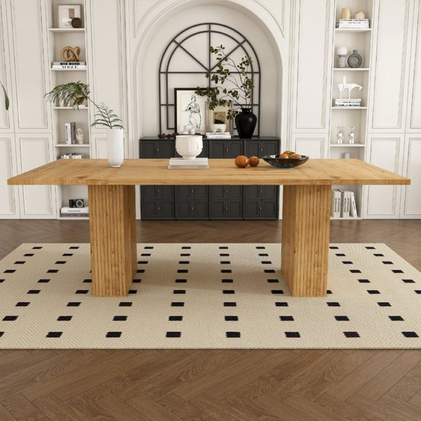 English Elm 78 Inch Oak Veneer Farmhouse Dining Table with Built-In Storage Base Seats Six W2700P523148