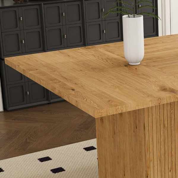 English Elm 78 Inch Oak Veneer Farmhouse Dining Table with Built-In Storage Base Seats Six W2700P523148