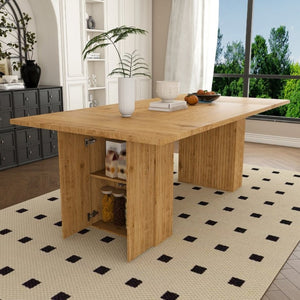 English Elm 78 Inch Oak Veneer Farmhouse Dining Table with Built-In Storage Base Seats Six W2700P523148