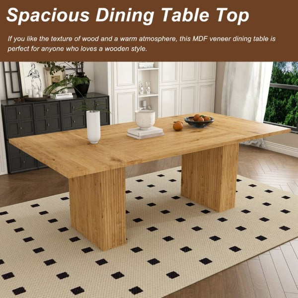 English Elm 78 Inch Oak Veneer Farmhouse Dining Table with Built-In Storage Base Seats Six W2700P523148