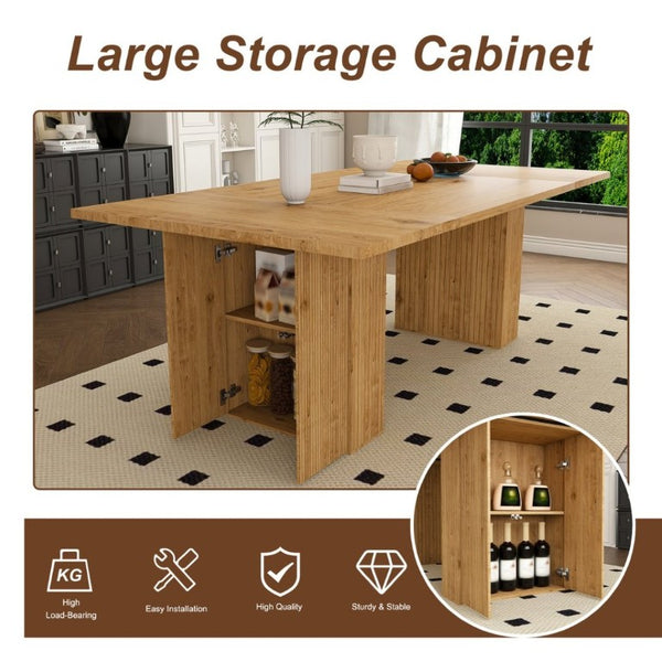English Elm 78 Inch Oak Veneer Farmhouse Dining Table with Built-In Storage Base Seats Six W2700P523148
