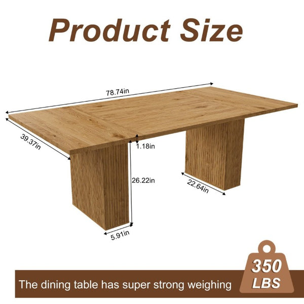 English Elm 78 Inch Oak Veneer Farmhouse Dining Table with Built-In Storage Base Seats Six W2700P523148