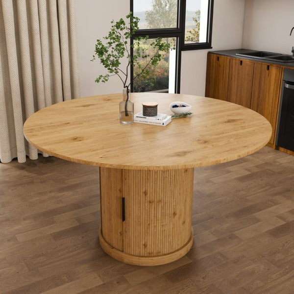 English Elm 59 Inch Extendable Oval Walnut Dining Table with Pedestal Base and Two Tier Shelf W2700P523149