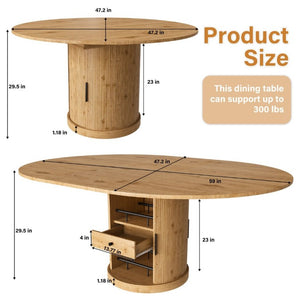 English Elm 59 Inch Extendable Oval Walnut Dining Table with Pedestal Base and Two Tier Shelf W2700P523149