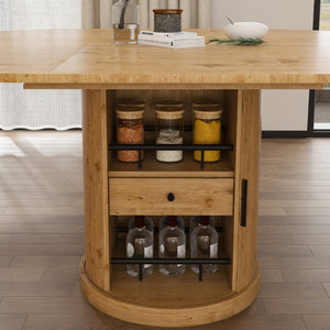 English Elm 59 Inch Extendable Oval Walnut Dining Table with Pedestal Base and Two Tier Shelf W2700P523149