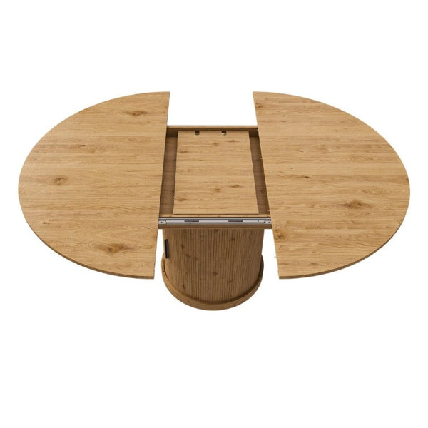 English Elm 59 Inch Extendable Oval Walnut Dining Table with Pedestal Base and Two Tier Shelf W2700P523149