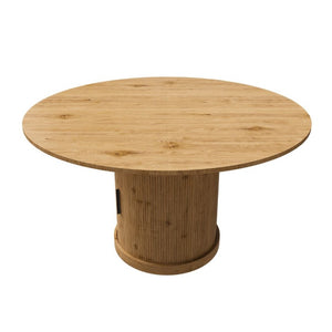 English Elm 59 Inch Extendable Oval Walnut Dining Table with Pedestal Base and Two Tier Shelf W2700P523149