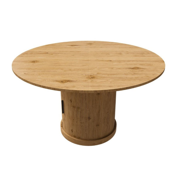 English Elm 59 Inch Extendable Oval Walnut Dining Table with Pedestal Base and Two Tier Shelf W2700P523149