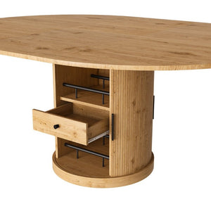 English Elm 59 Inch Extendable Oval Walnut Dining Table with Pedestal Base and Two Tier Shelf W2700P523149