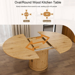 English Elm 59 Inch Extendable Oval Walnut Dining Table with Pedestal Base and Two Tier Shelf W2700P523149