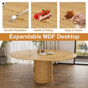 English Elm 59 Inch Extendable Oval Walnut Dining Table with Pedestal Base and Two Tier Shelf W2700P523149