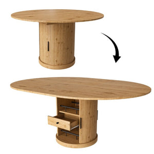 English Elm 59 Inch Extendable Oval Walnut Dining Table with Pedestal Base and Two Tier Shelf W2700P523149