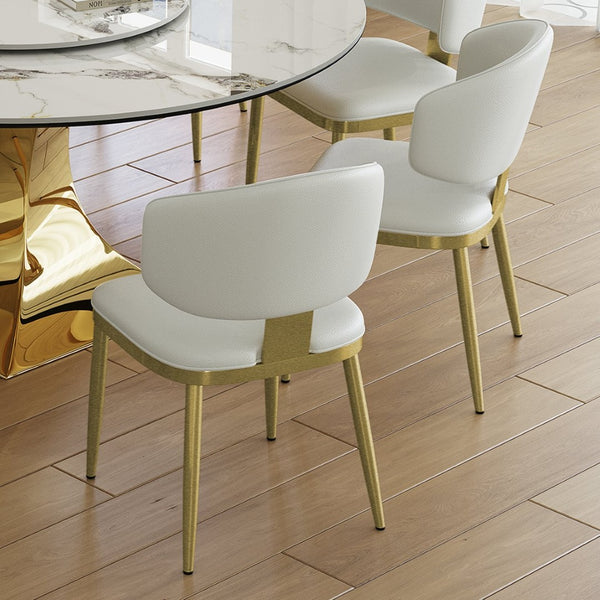 English Elm 59" Round Sintered Stone Dining Set Gold Hourglass Base 8 Upholstered Chairs Luxury W2700S00086