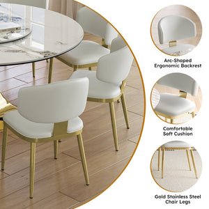English Elm 59" Round Sintered Stone Dining Set Gold Hourglass Base 8 Upholstered Chairs Luxury W2700S00086