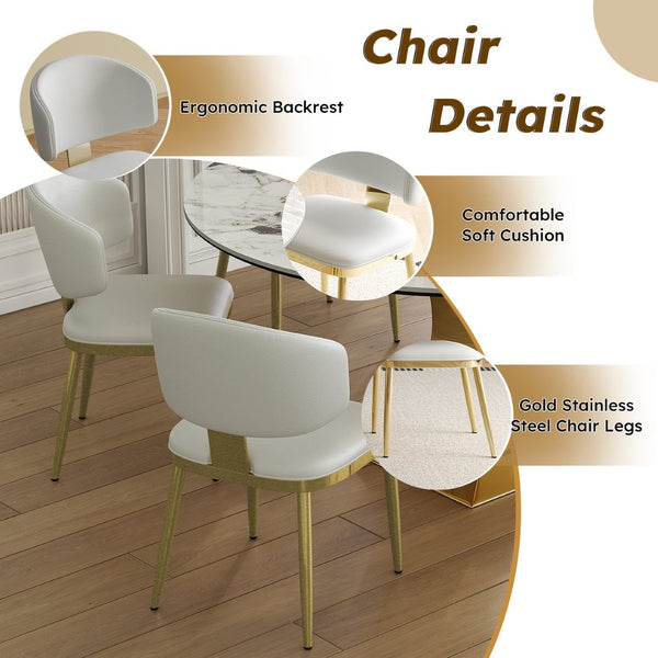English Elm 59" Round Sintered Stone Dining Set Gold Hourglass Base Six Upholstered Chairs Glam W2700S00088