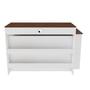 English Elm Kitchen Island Walnut Veneer Retro Expandable Dining Station with Drawers and Glass Cabinet W2700S00116