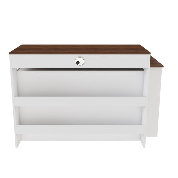 English Elm Kitchen Island Walnut Veneer Retro Expandable Dining Station with Drawers and Glass Cabinet W2700S00116