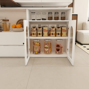 English Elm Kitchen Island Walnut Veneer Retro Expandable Dining Station with Drawers and Glass Cabinet W2700S00116