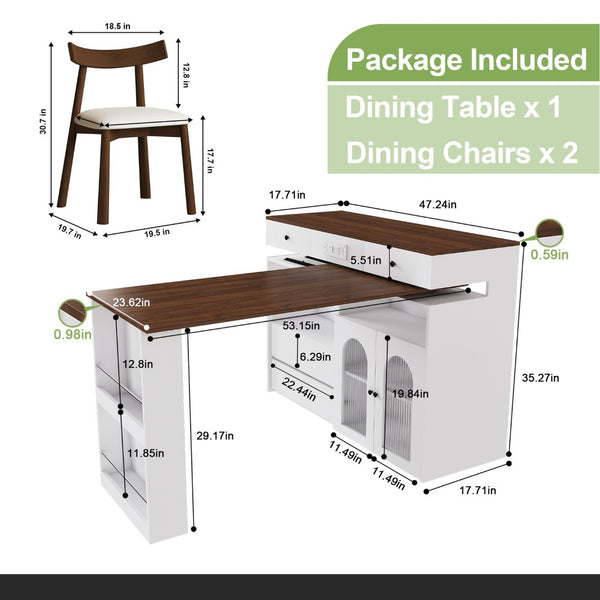English Elm Kitchen Island Dining Set Retro Walnut Veneer Extendable Table with Solid Wood Chairs W2700S00117