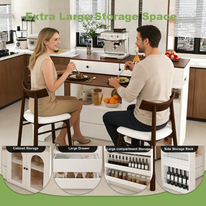 English Elm Kitchen Island Dining Set Retro Walnut Veneer Extendable Table with Solid Wood Chairs W2700S00117