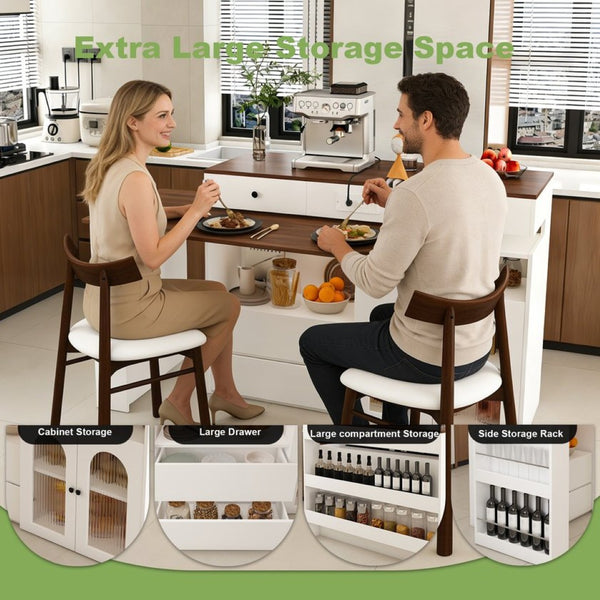 English Elm Kitchen Island Dining Set Retro Walnut Veneer Extendable Table with Solid Wood Chairs W2700S00117
