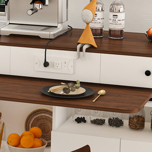 English Elm Kitchen Island Dining Set Retro Walnut Veneer Extendable Table with Solid Wood Chairs W2700S00117