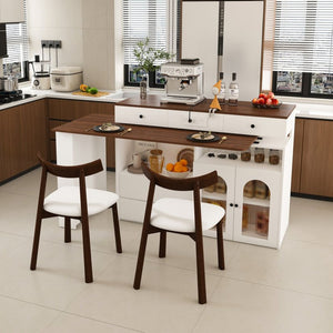English Elm Kitchen Island Dining Set Retro Walnut Veneer Extendable Table with Solid Wood Chairs W2700S00117