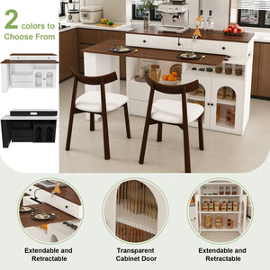 English Elm Kitchen Island Dining Set Retro Walnut Veneer Extendable Table with Solid Wood Chairs W2700S00117