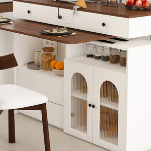English Elm Kitchen Island Dining Set Retro Walnut Veneer Extendable Table with Solid Wood Chairs W2700S00117