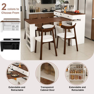 English Elm Kitchen Island Dining Set Retro Walnut Veneer Extendable Rotating Table Four Solid Wood Chairs W2700S00118
