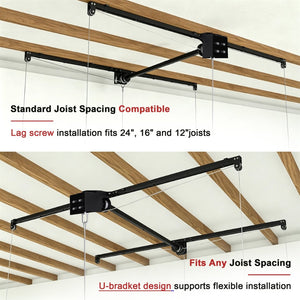 English Elm Overhead Double Deck Garage Storage Rack All Steel 650 Lb Heavy Duty Organizer W2700S00152