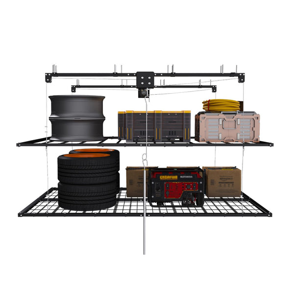 English Elm Overhead Double Deck Garage Storage Rack All Steel 650 Lb Heavy Duty Organizer W2700S00152
