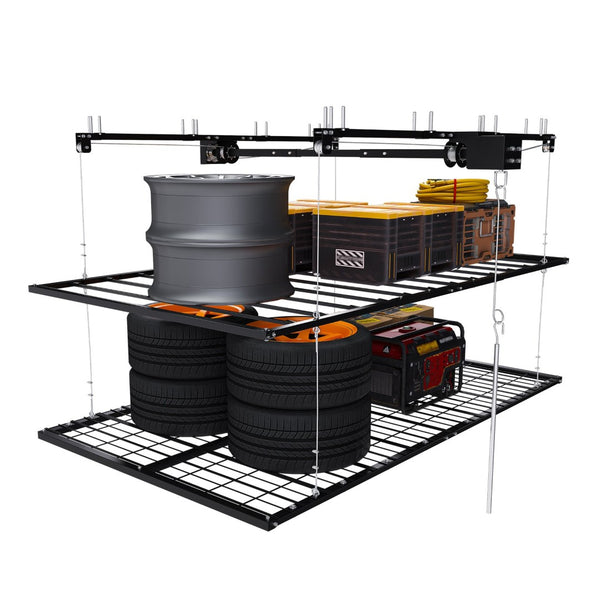 English Elm Overhead Double Deck Garage Storage Rack All Steel 650 Lb Heavy Duty Organizer W2700S00152