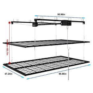 English Elm Overhead Double Deck Garage Storage Rack All Steel 650 Lb Heavy Duty Organizer W2700S00152