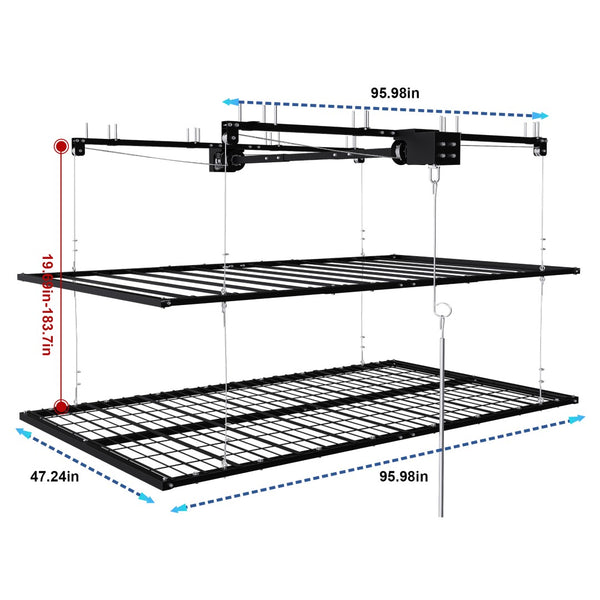 English Elm Overhead Double Deck Garage Storage Rack All Steel 650 Lb Heavy Duty Organizer W2700S00152