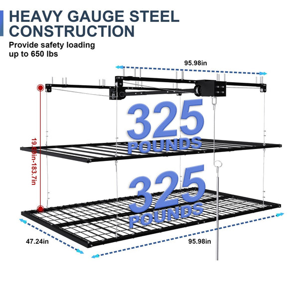 English Elm Overhead Double Deck Garage Storage Rack All Steel 650 Lb Heavy Duty Organizer W2700S00152