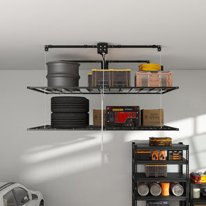 English Elm Overhead Double Deck Garage Storage Rack All Steel 650 Lb Heavy Duty Organizer W2700S00152