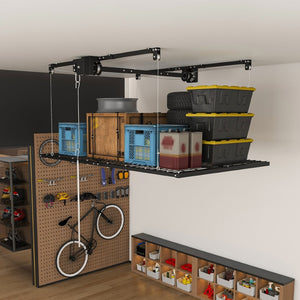 English Elm Overhead Garage Storage Rack 5x9 Ft Steel Platform with Crank Handle and Safety Lock W2700S00153