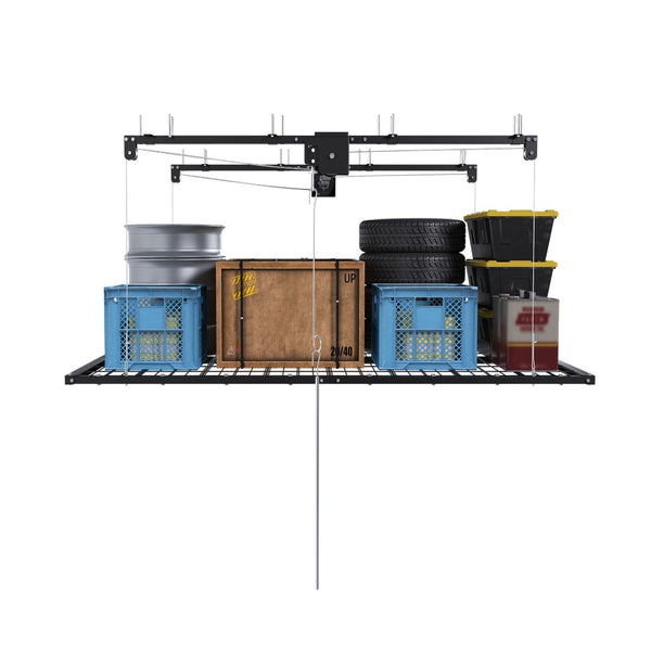 English Elm Overhead Garage Storage Rack 5x9 Ft Steel Platform with Crank Handle and Safety Lock W2700S00153
