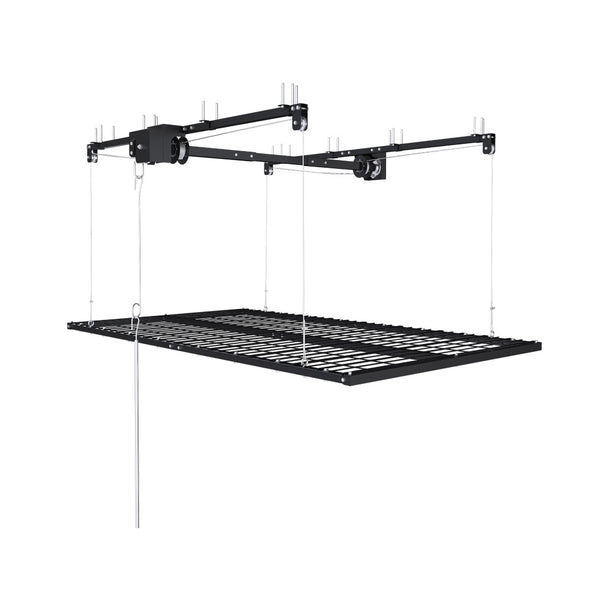 English Elm Overhead Garage Storage Rack 5x9 Ft Steel Platform with Crank Handle and Safety Lock W2700S00153
