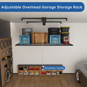 English Elm Overhead Garage Storage Rack 5x9 Ft Steel Platform with Crank Handle and Safety Lock W2700S00153