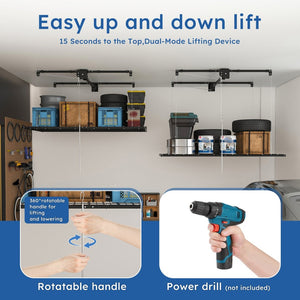 English Elm Overhead Garage Storage Rack 5x9 Ft Steel Platform with Crank Handle and Safety Lock W2700S00153