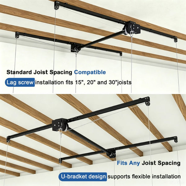 English Elm Overhead Garage Storage Rack 5x9 Ft Steel Platform with Crank Handle and Safety Lock W2700S00153